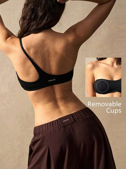 VARSIVA 女士纯色斜肩舒适透气休闲健身运动文胸