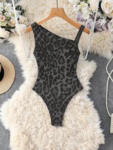 Franclia Women's Fashion Leopard Print Mesh Sleeveless Bodysuit - Multicolor - View 2