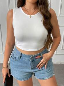 Vionelle Áo tank top crop top hở lưng buộc dây gợi cảm cỡ lớn dành cho mùa hè - trắng - Xem 3