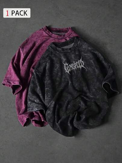 Sport MetroGents Camiseta deportiva de manga corta, cuello redondo, suelta y casual con estampado de letras para hombres