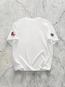 EVRINFINITE 男士赛车速度字母标语 23 图案 T 恤，休闲街头风，“勇敢的生活需要激情”，肩部印花，白色 - 白色 - 查看 2