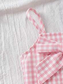 Bộ áo liền quần họa tiết kẻ caro dễ thương cho mẹ và bé, có nơ, thích hợp cho mùa hè. - Hồng - Xem 9