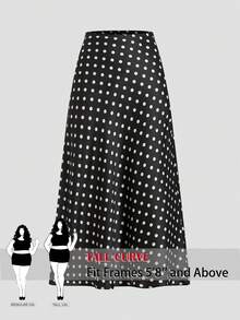 SHEIN Tall CURVE Chân váy chữ A cỡ lớn, thanh lịch, in chấm bi, phù hợp cho việc đi làm. - màu đen - Xem 1