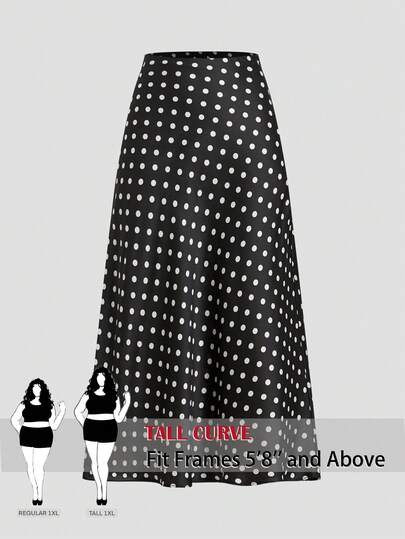 SHEIN Tall CURVE Chân váy chữ A cỡ lớn, thanh lịch, in chấm bi, phù hợp cho việc đi làm.