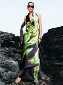 Femmeiva Brown Backless Tie-Up Design Dress For Women - Multicolor - View 3
