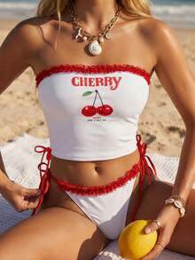 Swim SXY 女士吊带比基尼上衣，黄色、绿色，巴西国旗、牙买加国旗图案，沙滩度假派对装扮，性感蕾丝露脐上衣 - 彩色 - 查看 4