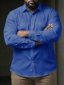 Manfinity Homme Plus Size Men's Solid Color Single-Breasted Casual Long Sleeve Shirt - Royal Blue - View 2