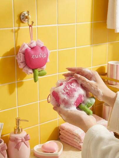 Joivida 1Pc/2PCs Viral Large Bath Flower Ball, Cute Mesh Shower Pouf, Soft Exfoliating Loofah, Durable Non-Shedding Body Wash Sponge With Hanging Loop