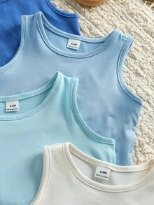 SHEIN Vintaside Kids 10件裝嬰幼兒男/女童夏季套裝 素色藍黑白灰背心上衣&寬鬆短褲 休閒親子套裝 適合幼兒/嬰兒 極簡風 - 彩色 - 查看 6