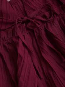 SHEIN Sweetro Women's Romantic Spaghetti Strap Camisole With Waist Tie And Ruffle Trim, Paired With Textured Elastic Waist Pants, 2-Piece Set - Burgundy - View 8
