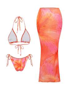 Swim Oasis 2026 New Sexy Positioning Print 3 PiecesSwimsuit, Lily Print Tie-Up Design For Women - Multicolor - View 2