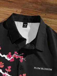 Manfinity Joysei Men's Casual Vacation Plant & Letter Print Loose Fit Black Shirt, Summer - Black - View 4