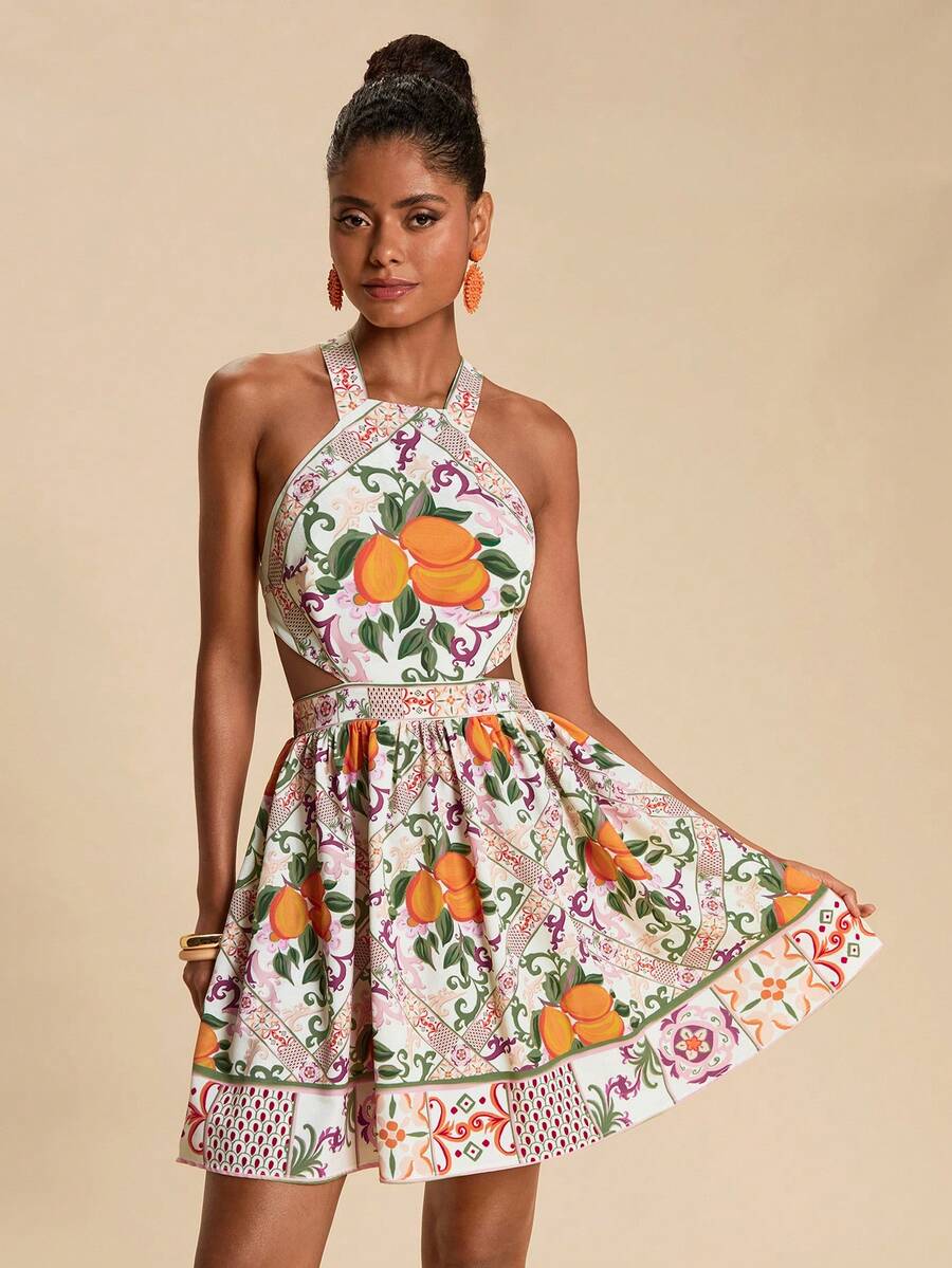 Travachic Vestido de Férias com Estampa Tropical Feminino, Looks de Férias de Verão, Vestidos Elegantes para Festa, Vestidos de Luxo para Casamentos, Vestido de Formatura, Vestido de Cerimônia, Vestido de Madrinha, Vestido de Praia de Férias, Vestido de Verão, Férias Tropicais, Looks Boêmios, Looks de Ibiza, Estilo Ocidental - Multicolorido - Visão 1
