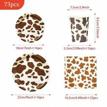 Brown Cow Patterned Disposable Dining Plate, Napkins, Paper Cups, Disposable Party Supplies Set, Suitable For 16 Guests, Suitable For Birthdays, Weddings, Themed Parties, Family Picnics, Disposable Dining Plate Party Utensils - View 2