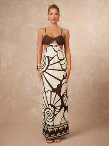 Lumalex 女士棕色印花镂空设计吊带连衣裙罩衫 - 彩色 - 查看 11