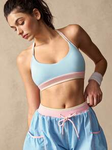 VARSIVA Blue Palette Ss. Women's Sports Bra With Contrasting Blue, Pink, And Yellow Colors; Women's Sports Bra With Criss-Cross Back Straps. Suitable For Fitness Activities, Tennis, Pilates, Yoga, Running, And Everyday Wear, Perfect For Spring, Summer, And Autumn. Looks Of Party .Vanilla Style - Multicolor - View 8
