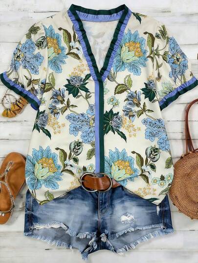 EMERY ROSE Women's Woven Printed Summer Blouse For Ladies