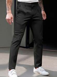 Manfinity Mode Plus Size Men's Slim Fit Black Suit Pants, Formal - Black - View 3
