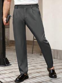Manfinity CasualCool Men's Casual Solid Color Commuter Pants With Pockets For Ceremony - Dark Grey - View 3