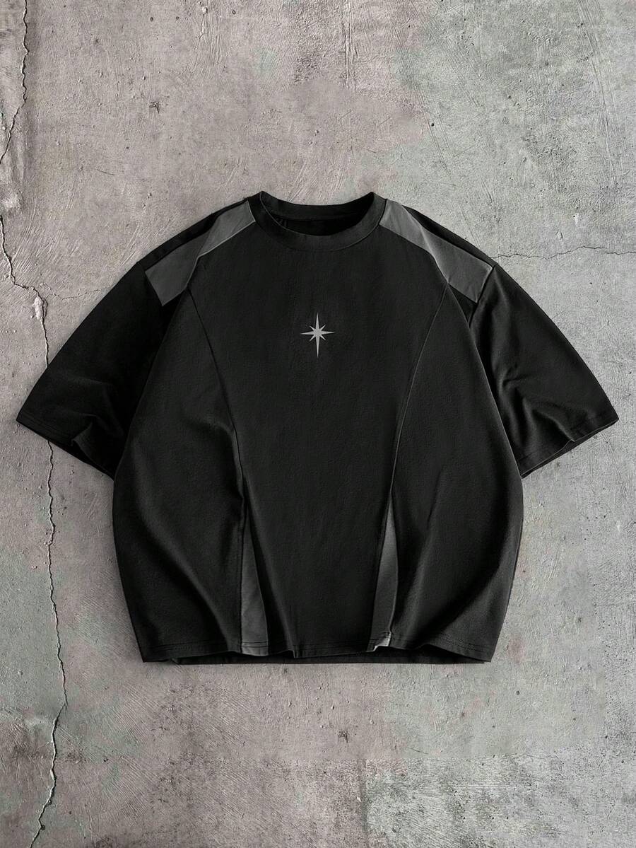 AXEPEAK Men's Casual Colorblock Short Sleeve T-Shirt, Summer - Black - View 1