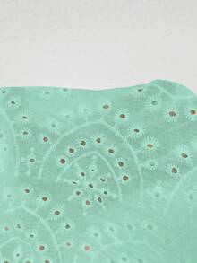 SHEIN 休闲通勤纯色镂空刺绣翻领衬衫 - 薄荷綠 - 查看 8