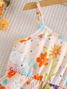 Gaun Camisole Gaya Liburan Musim Panas Kasual untuk Anak Perempuan - Berwarna merah muda - View 5