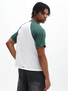 SUMWON Men's Boxy Fit Crew Neck T-Shirt With Contrast Raglan Sleeves And Small Chest Logo Print Casual Summer Tee - Multicolor - View 2