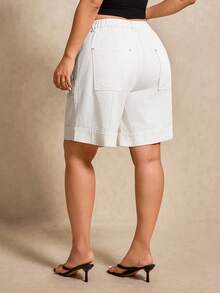 Quần short denim co giãn màu trắng cỡ lớn dành cho nữ hiệu Elaquor, thích hợp cho mùa xuân hè, chất liệu denim thoải mái, thanh lịch và dễ chịu. - Màu be - Xem 7