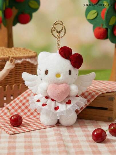 POKOJA LAND HELLO KITTY AND FRIENDS | 小猫毛绒玩具 - 带有丘比特粉色爱心，可爱涤纶填充动物，迷你吉祥物，非常适合送给女孩朋友、孩子作为生日、感恩节、复活节和派对礼物，也可作为沙发床表面装饰。