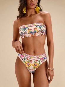 Travachic Bộ bikini quây in hoa dành cho nữ, trang phục mùa hè cho nữ, đồ bơi nữ, áo tắm nữ. - Nhiều màu - Xem 4