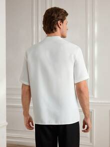 Officeau Camisa polo de manga corta con textura de gofre, estilo retro y vintage con botones tipo moneda para hombres - Blanco - Ver 2