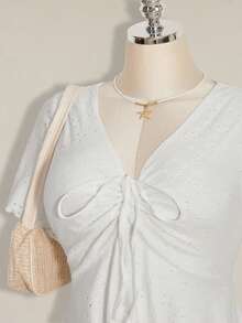 SHEIN ICON 大码女式白色提花针织连衣裙 - 白色 - 查看 5
