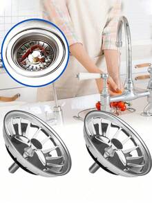 1pc Kitchen Sink Strainer Stopper, Stainless Steel Waste Plug Sink Filter, Bathroom Hair Catcher, Sink Strainer Filter, Floor Drain Kitchen Tools Kitchen Items Kitchen Accessories - Silver - View 9