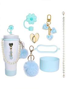 Ensemble d'accessoires pour Tumbler 40oz Compatible avec couvercle avec paille isolé Accessoires de protection en silicone Charms décoratifs Tasse étanche pour voyages, bureau, gym, activités extérieures Accessoires pour Tumbler Décoration de tasse Cadeau pour femmes Idées de cadeaux uniques - Multicolore - Voir 4