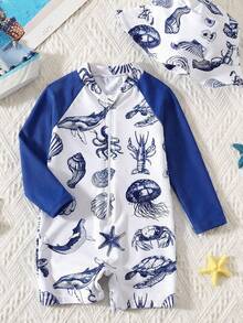 LMoss Kids LMoss   Baby Boys' Long Sleeve Stand Collar Zipper One-Piece Swimsuit - Multicolor - View 4