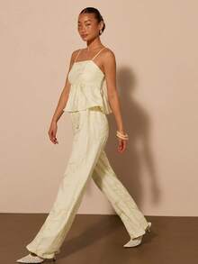 COSMINA 女士优雅休闲度假黄色刺绣吊带背心套装 - 黃色 - 查看 6