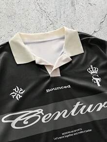 EVRINFINITE Áo Polo nam tay ngắn in chữ, áo polo nam kiểu dáng thường ngày, áo polo nam chất liệu jersey, áo polo nam kiểu sinh viên, áo polo nam chơi golf, áo polo chơi bowling, áo polo chơi rugby. - màu đen - Xem 4