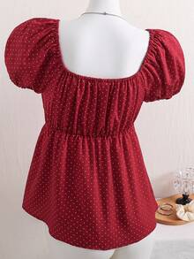 SHEIN Camisa informal de lunares para adolescentes, verano - Rojo - Ver 2