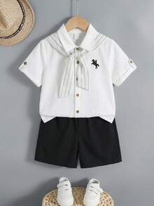 SHEIN Little Byeori Set de 3 piezas: Compra 2 y llévate 1 gratis. Chal a rayas versátil, cómodo y suave al tacto. Camisa de algodón y lino, y pantalones cortos holgados, adecuados para primavera/verano, uso diario, deportes, salidas, campus, reuniones, festivales, actuaciones y sesiones de fotos. - Multicolor - Ver 5