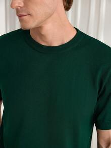 Officeau Suéter de punto de manga corta de unicolor informal para hombres, para primavera/verano - Verde Oscuro - Ver 7