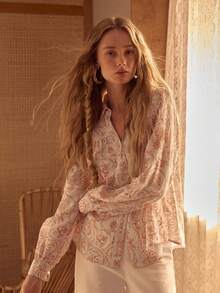 MOTF STUDIO WOMEN'S LINEN FLORAL PRINT BUTTON FRONT SHIRT - Multicolor - View 4