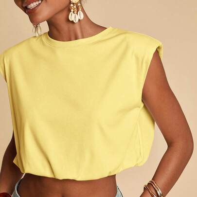 Women's Casual Solid Color Cropped Tank Top, Summer,Vacation Casual Terno Outfi…