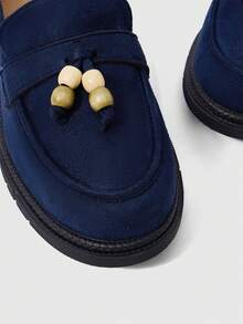 Sleekvia Women's Casual Beaded Tassel Detail Round Toe Flat Loafers - Royal Blue - View 3