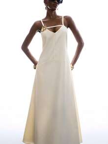 LYSMO 2026 New Arrive Minimalism Spring/Summer Women's Solid Color Metal Flower Decor Casual Party Long Dress Luxury Dresses For Women,Summer Dresses For Women - Light Yellow - View 8