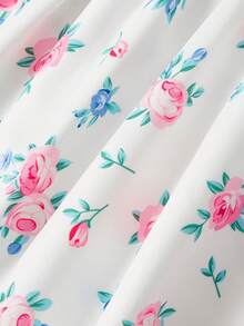 Sweetness Đầm hai dây ngắn màu hồng nhạt họa tiết hoa nhí lãng mạn cho bé gái, thích hợp cho kỳ nghỉ. - Hồng - Xem 10