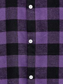 Modcrash 男士休闲格子印花短袖衬衫 - 紫色 - 查看 6