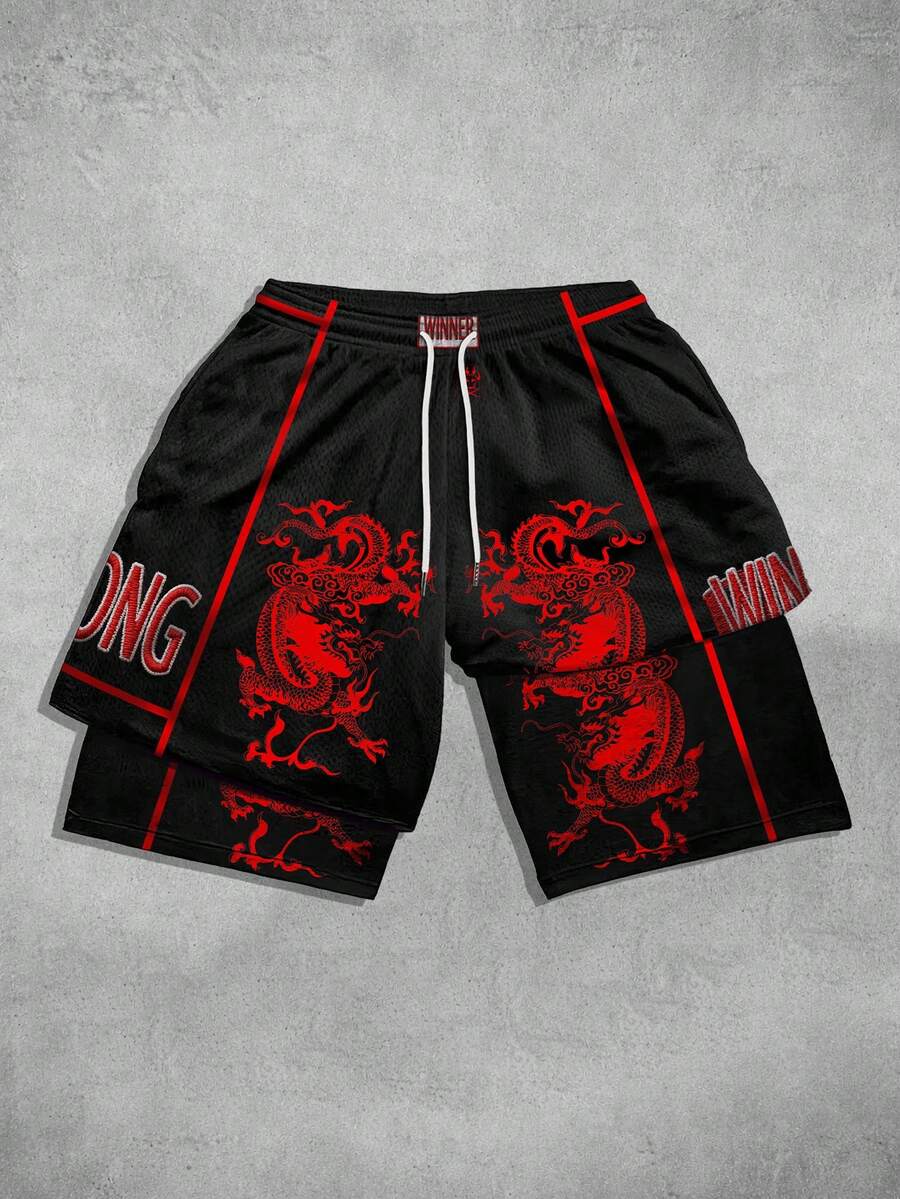 ROMWE MEN Anime Men's Street Fashion Printed Drawstring Shorts - Multicolor - View 1