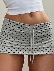Rina Fox Women's Drawstring Low Waist Polka Dot Print Casual Basic Shorts - Grey - View 4