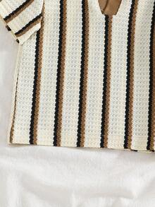 SHEIN Vintaside Kids 男婴休闲舒适百搭套头衫，独特纹理面料 - 黑與白 - 查看 7