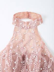 Glamrae Petite Đầm dạ hội sang trọng, thanh lịch, thêu tay thủ công, cổ áo đính ngọc trai màu hồng, dáng đuôi cá gợi cảm, chất liệu voan mỏng, xếp ly, kèm thắt lưng, thích hợp cho nữ. - Hồng - Xem 9